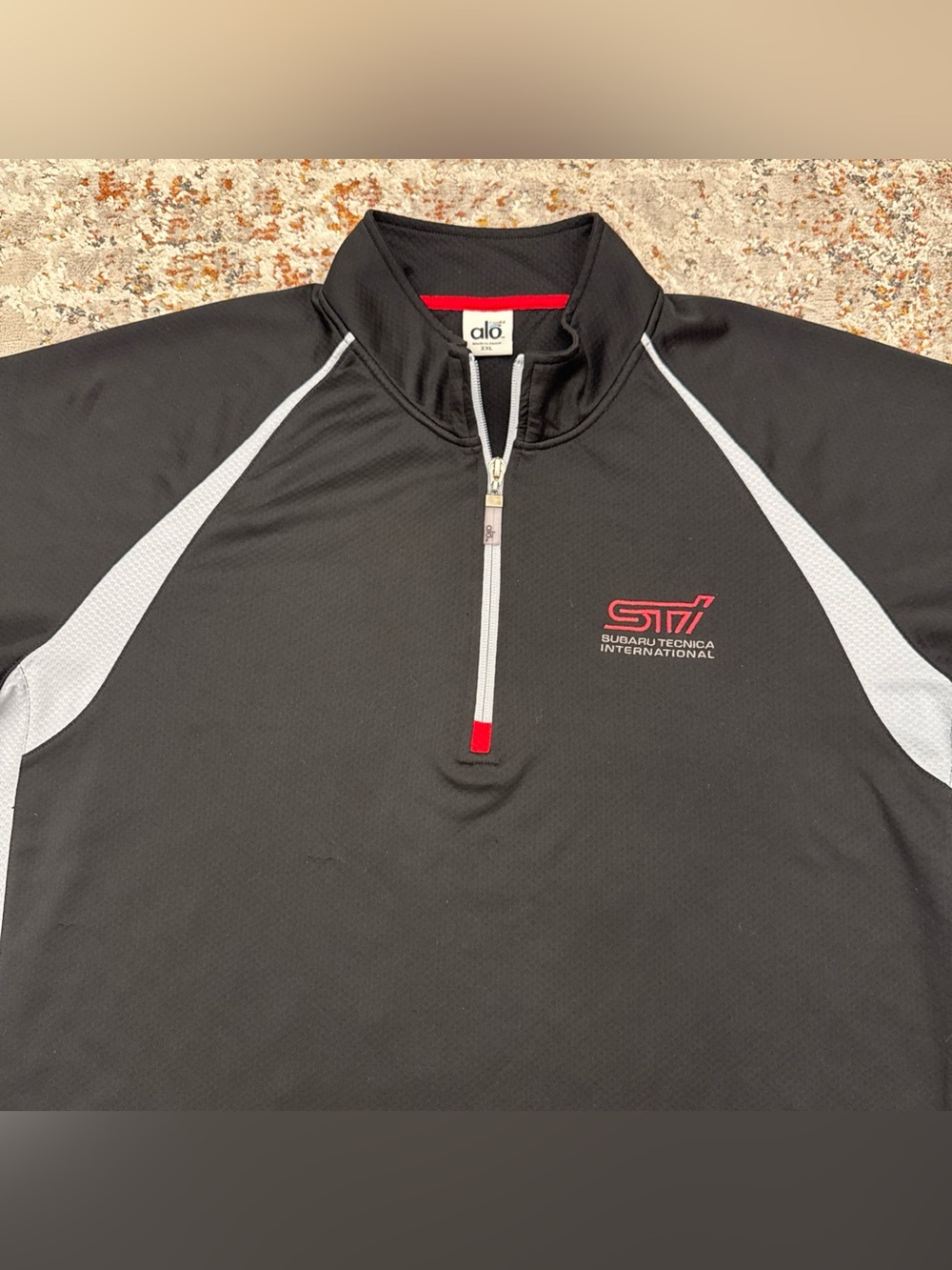 Alo Sport Subaru STi Men XXL 1/4 Zip Pullover Jacket Black CoolFit Performance